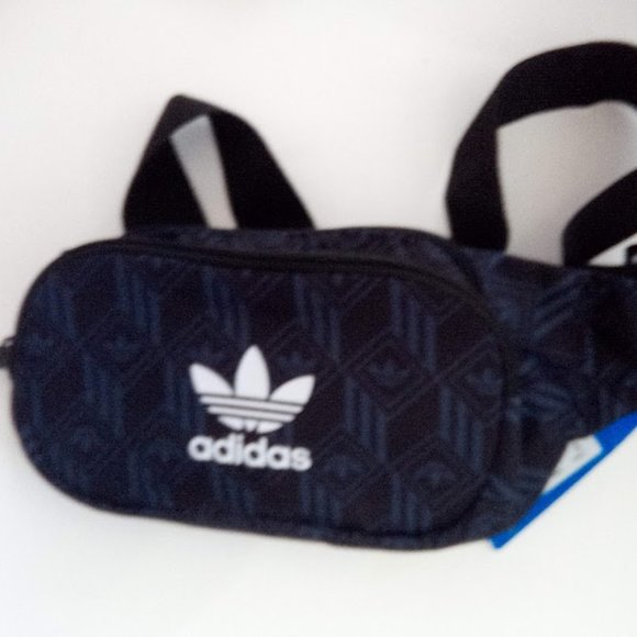 New Adidas Blue Black Monogram Graphic Adjustable Waist Bag Pouch Belt Bag - Picture 11 of 16